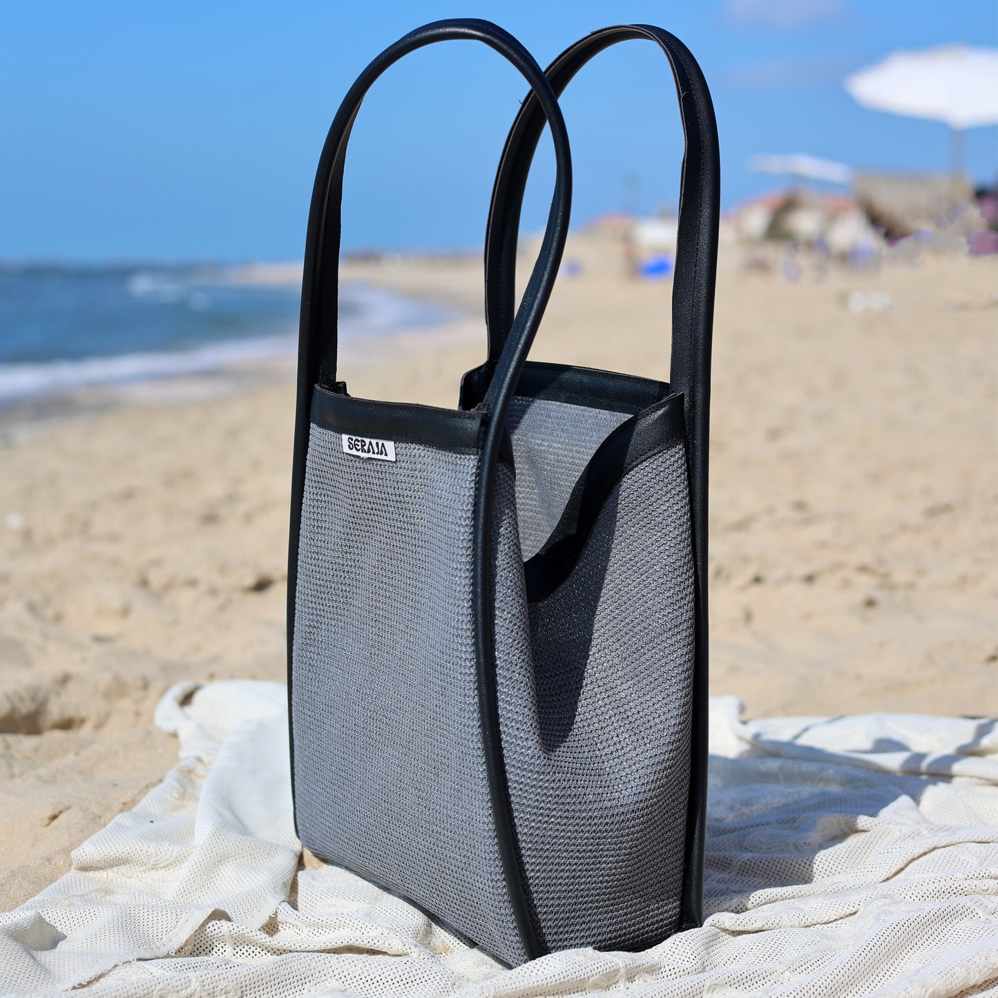 grey beach bag