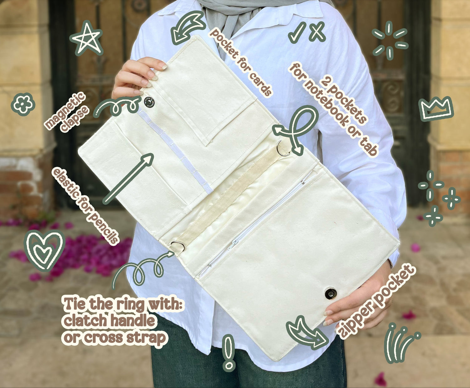 Bag Organizer +notebook cover +tiny cross bag  (3 in 1)