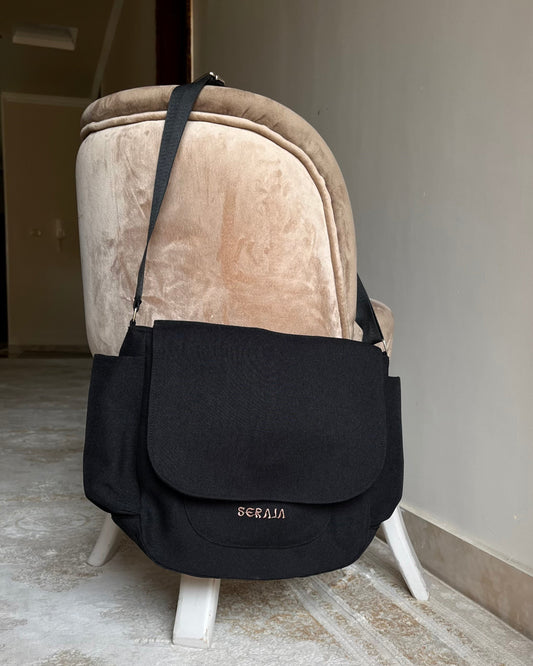 Plain black crossbody bag