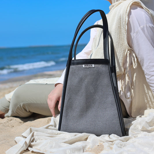 grey beach bag