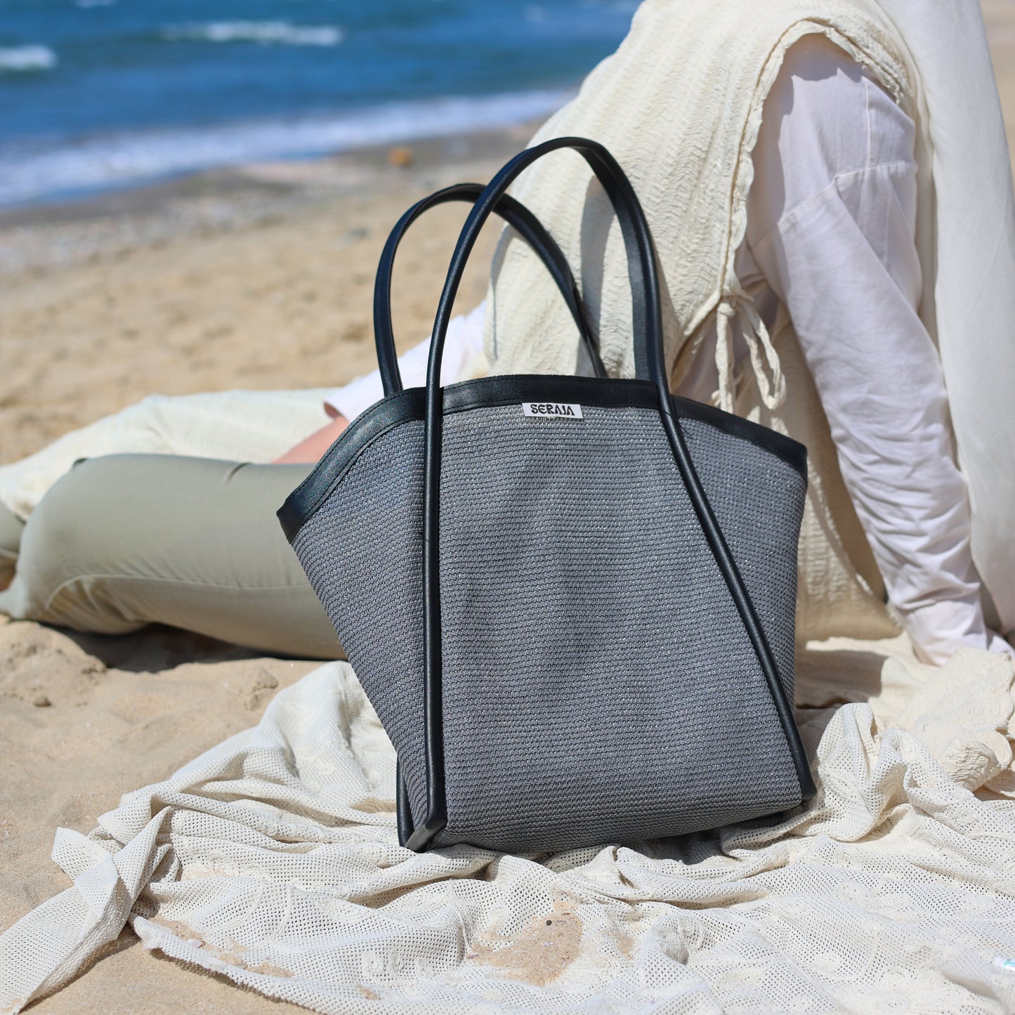 grey beach bag