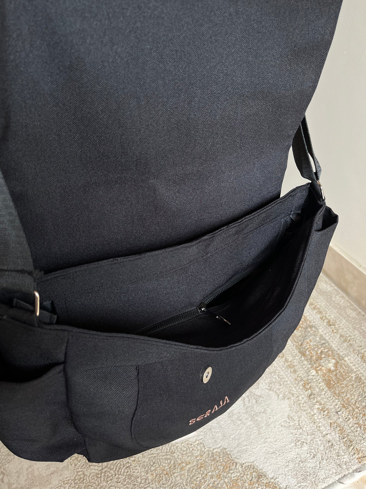 Plain black crossbody bag