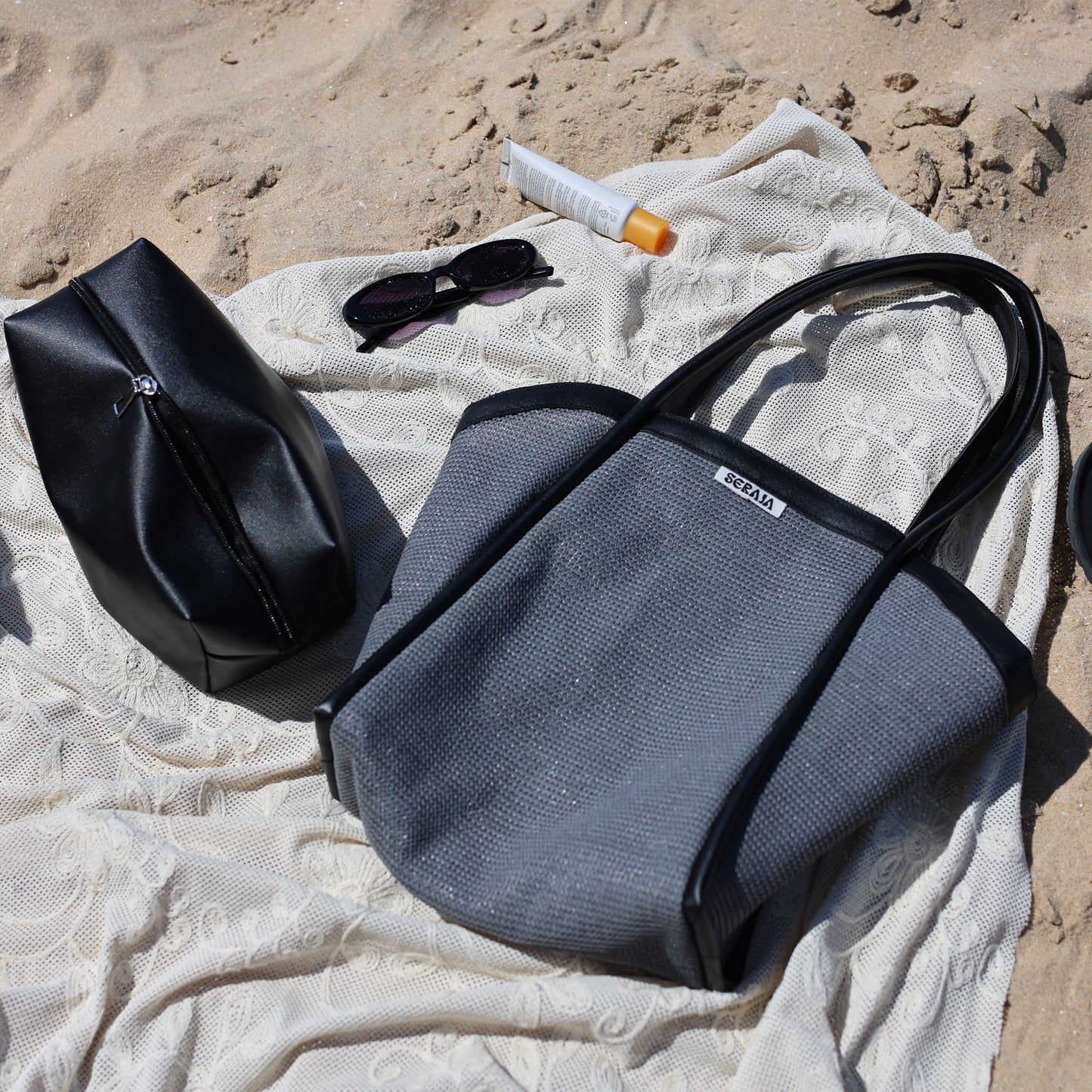 grey beach bag