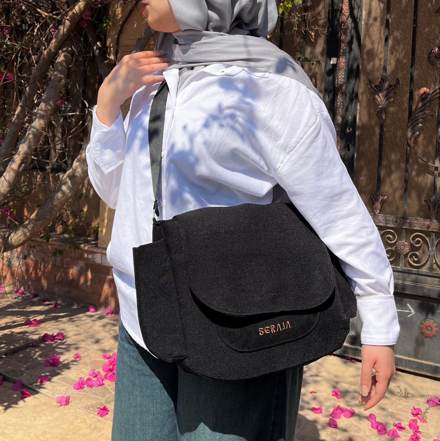 Plain black crossbody bag