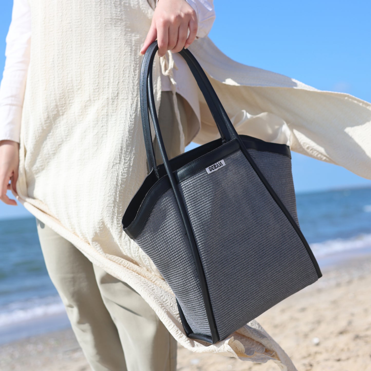 grey beach bag