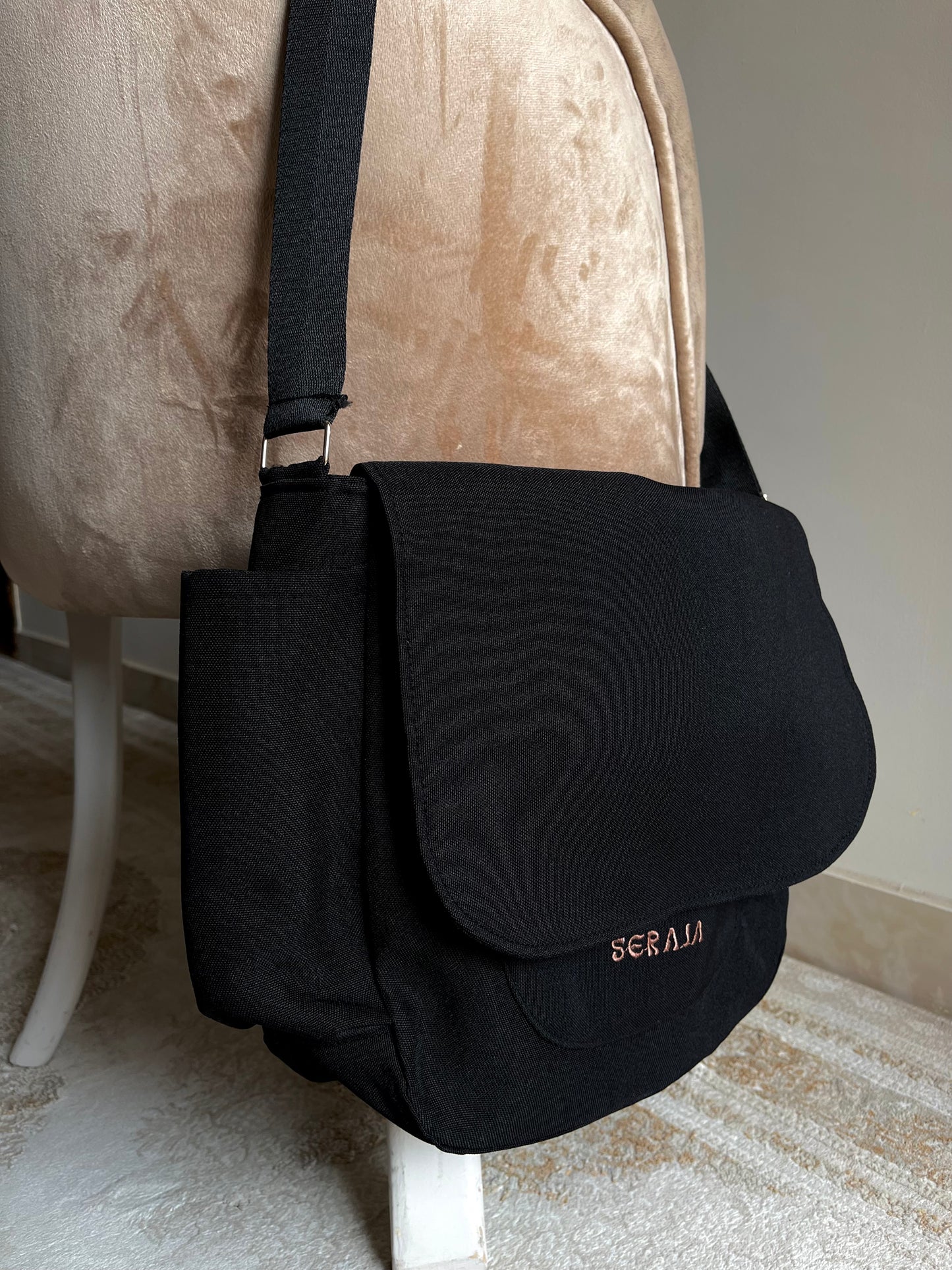 Plain black crossbody bag