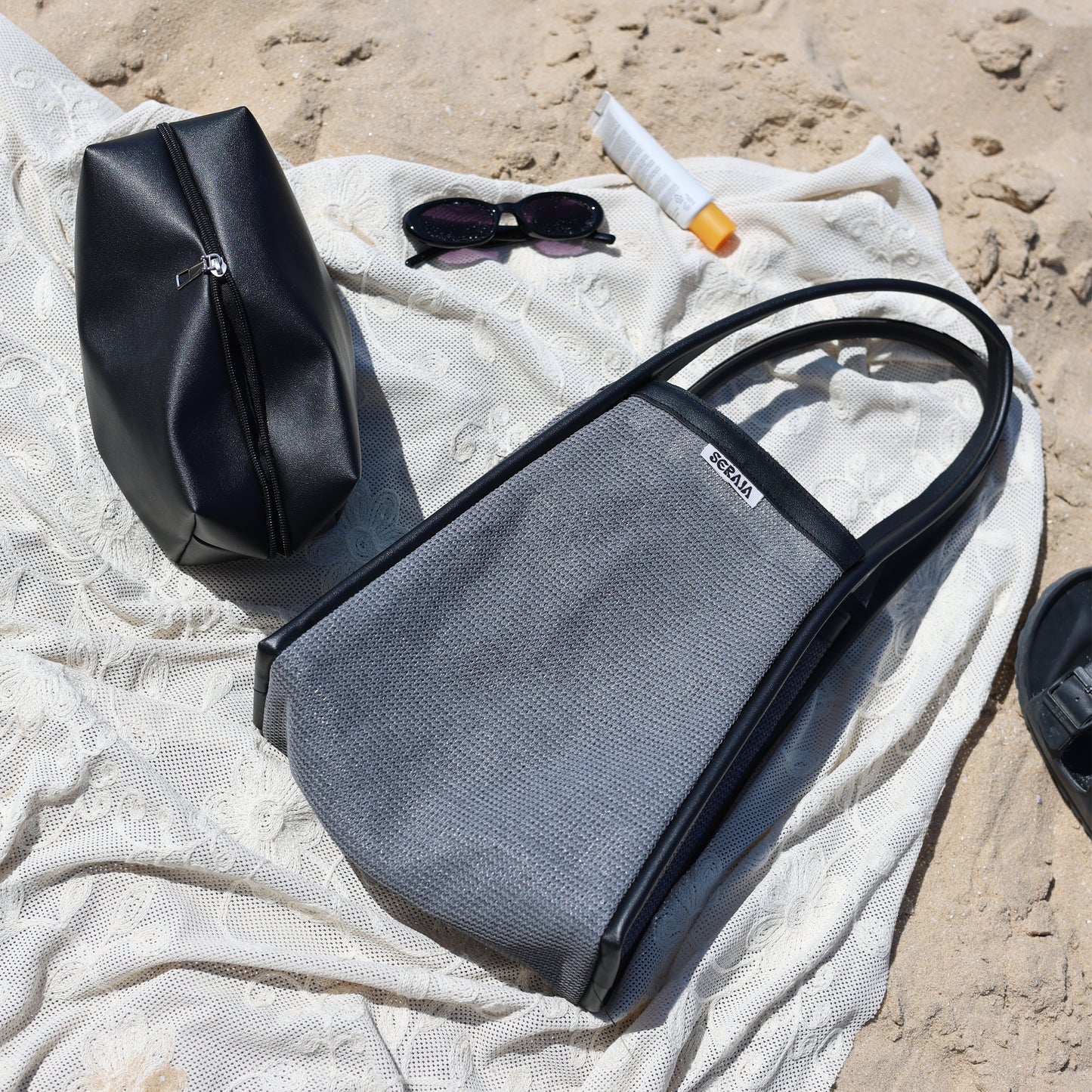 grey beach bag